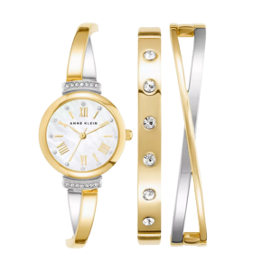 Women's Gold-Tone and Silver-Tone Alloy Bangle with Crystal Accents Fashion Watch 33mm Set 3 Pieces